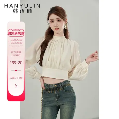 韩语琳长袖衬衫女2023新款设计感小众春秋法式高级感短款小衫上衣图片