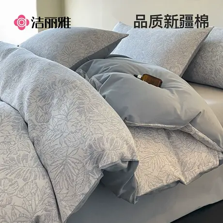洁丽雅双层纱加厚磨毛四件套全棉纯棉提花床上用品床单被套冬季商品大图
