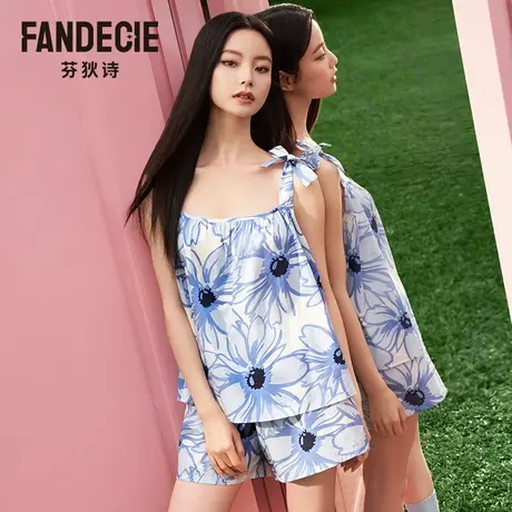【蜜蜂心愿社】芬狄诗睡衣女可外穿吊带上衣宽松短裤家居服套装商品大图