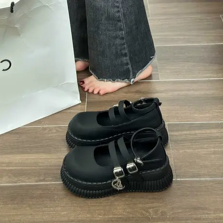 超厚底乐福鞋女玛丽珍小个子女鞋增高防水台粗跟高跟鞋复古jk皮鞋图片