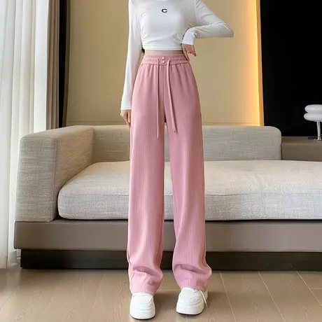 粉色灯芯绒阔腿裤女2023秋冬季新款高腰垂感窄版雪尼尔休闲拖地裤商品大图