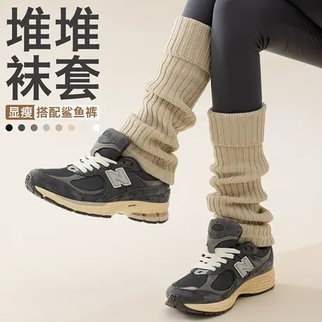 针织袜套白色袜子女秋冬保暖显瘦y2k小腿袜搭配鲨鱼裤堆堆袜腿套商品大图