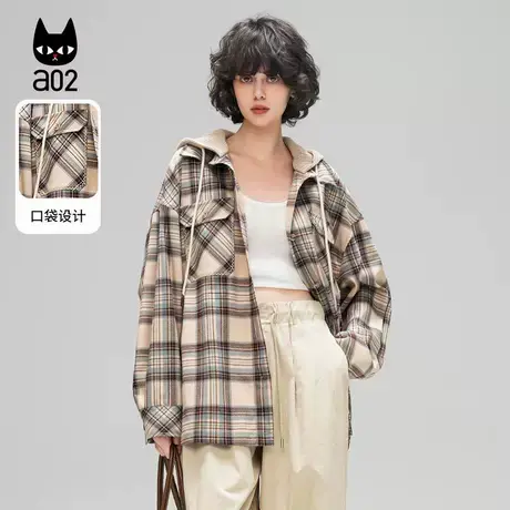 a02【ET自然系列】连帽格子衬衫外套女装2025年春季新款轻奢衬衣图片