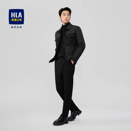 HLA/海澜之家2023竖条纹羽绒服翻领大口袋休闲鸭绒保暖舒适外套男商品大图