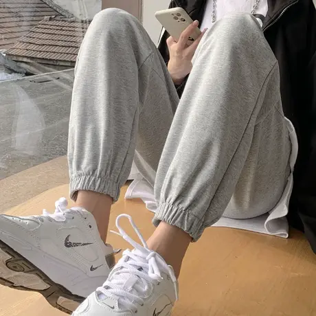 灰色运动裤女裤子夏季薄款2021新款春秋宽松休闲束脚九分哈伦卫裤商品大图