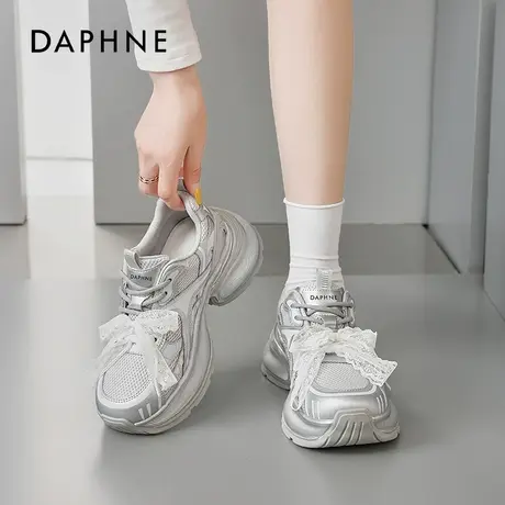 达芙妮银色老爹鞋女2025新款秋季厚底轻便运动鞋爆款丝带休闲鞋子商品大图