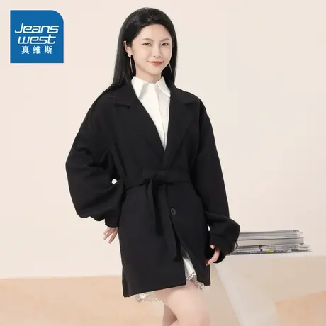 LE真维斯女装通勤优雅大翻领外套 2025秋季新品 显瘦黑色女衣服商品大图