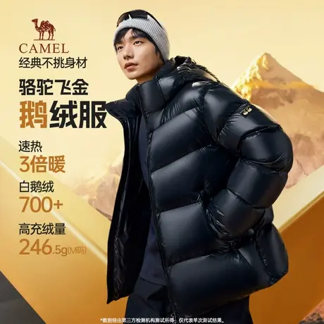 骆驼飞金鹅绒服男冬季2025新款加厚保暖情侣面包羽绒服男装外套商品大图