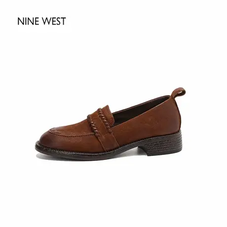 Nine West/玖熙新款复古真皮好看粗跟乐福鞋女圆头通勤单鞋小皮鞋商品大图