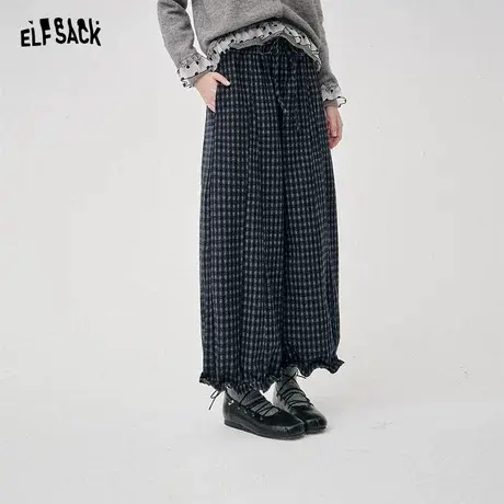 妖精的口袋复古格子阔腿裤女2025年秋季新款慵懒松弛宽松休闲裤子图片