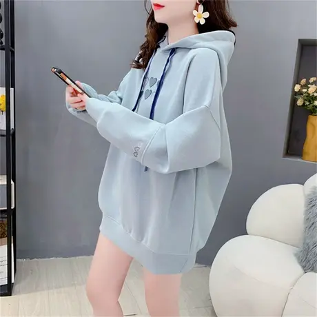 ins超火连帽卫衣女学生春秋宽松百搭中长款慵懒风刺绣上衣外套潮商品大图