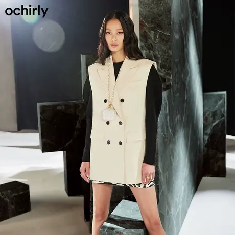 黑标系列 欧时力冬装新品羊毛精纺呢中长款马甲外套女1NH3045130商品大图