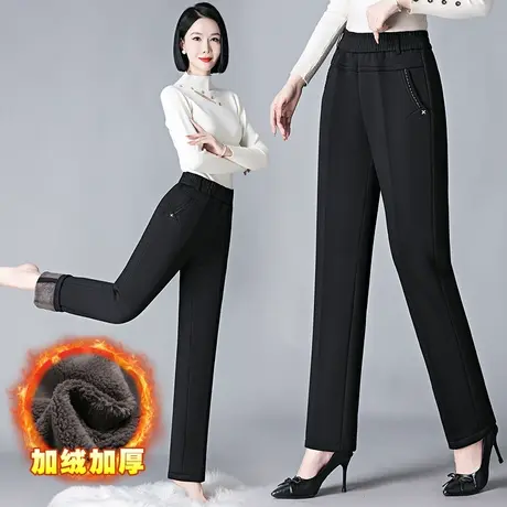 大码中年女裤2023年冬季新款高腰加绒加厚哈伦裤显瘦宽松气质西裤图片