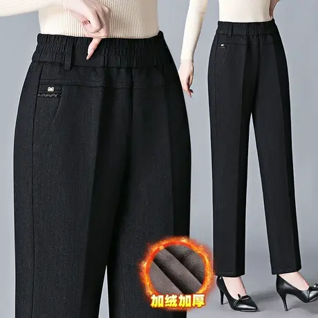 大码西装裤女冬季加绒加厚宽松显瘦哈伦裤高级感气质妈妈休闲裤潮图片