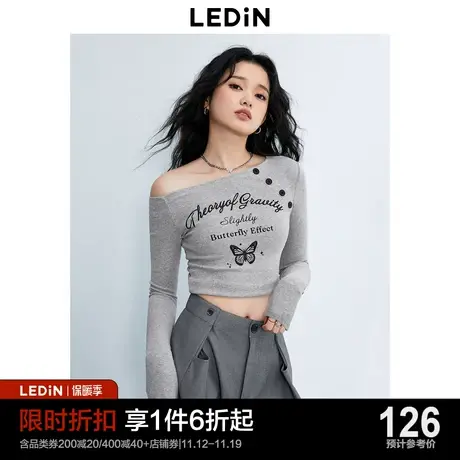 乐町新品甜辣小上衣内搭短款女2023夏季新款女装斜肩辣妹长袖T恤图片