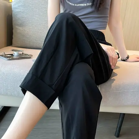 冰丝速干萝卜裤女夏薄款松紧腰直筒日系气球裤九分小个子休闲裤子商品大图