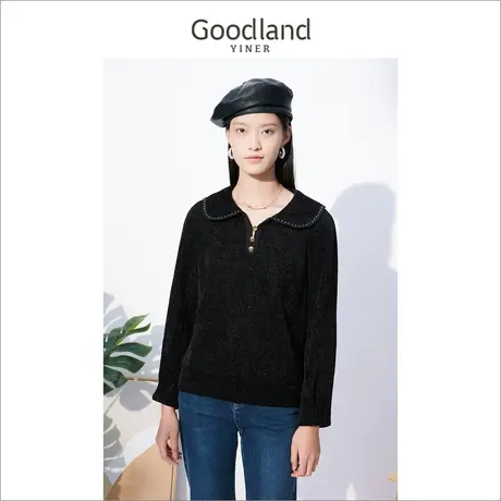 音儿美地女装2022冬季新款设计感上衣亮丝娃娃领套头毛衣商品大图