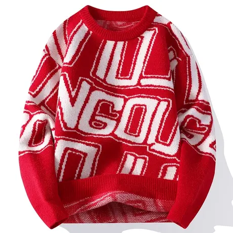 青少年学生毛衣男秋冬加厚圆领情侣装针织打底衫潮流休闲保暖线衣商品大图