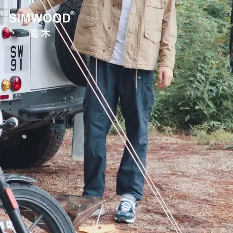 Simwood简木男装【宽松版型】新款直筒朱帆格工装休闲九分裤男商品大图