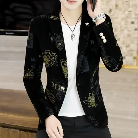 男士时尚休闲灯芯绒西装韩版精神小伙西服青年痞帅个性上衣外套潮商品大图