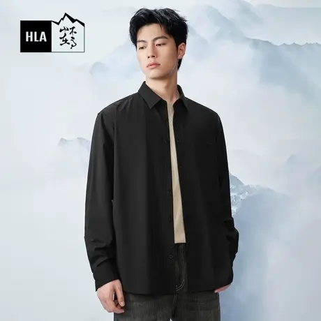 HLA/海澜之家循迹山不在高系列长袖时尚衬衫24春夏新黑衬衣男图片