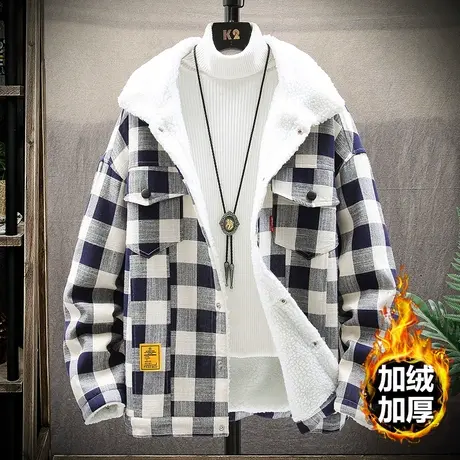 羊羔毛加绒男士秋冬季外套韩版衣服潮流夹克2023新款男装秋装上衣商品大图
