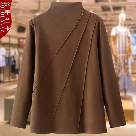 五十岁妈妈装打底衫加厚洋气秋冬季加肥加大码女装半高领德绒上衣商品大图