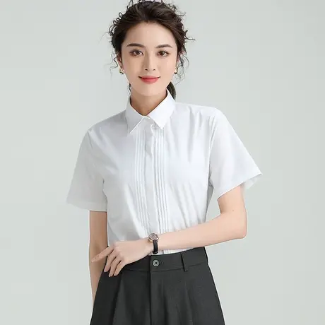 方领白衬衫女长袖秋季新款职业工装上衣气质正装工作服灰衬衣长袖图片