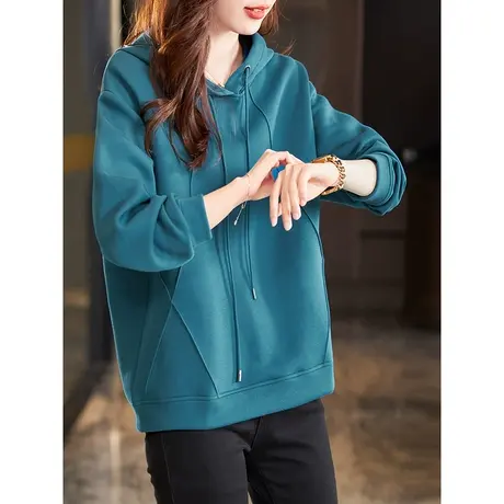 宝诗黎连帽宽松棉质慵懒卫衣女纯色百搭春季长袖打底上衣2024新款商品大图