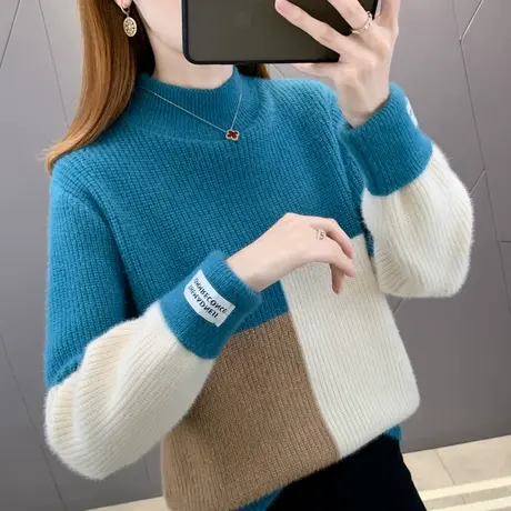 半高领毛衣女秋冬2023新款爆款时尚洋气宽松百搭针织打底衫女上衣商品大图