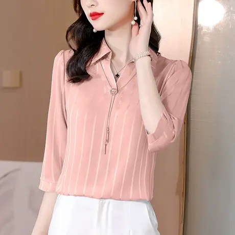 2023春夏季新款条纹真丝衬衫女清凉洋气显瘦上衣气质大码雪纺衬衫图片