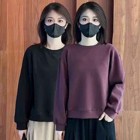 圆领套头卫衣女秋季2023新款韩版宽松显瘦慵懒风小众长袖休闲上衣商品大图