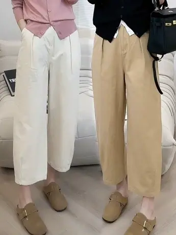 休闲裤女日系气球裤春夏季遮跨显瘦半松紧高腰宽松直筒工装阔腿裤商品大图