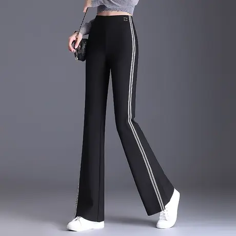侧条纹微喇休闲裤女秋季2023新款显瘦垂感百搭长裤时尚运动喇叭裤商品大图