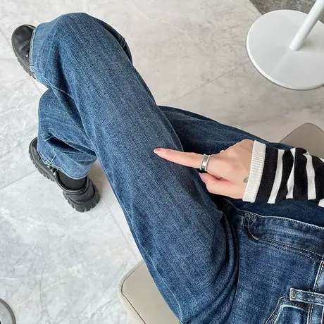 九分直筒牛仔裤女2023春秋新款裤子高腰显瘦百搭宽松小个子烟管裤商品大图