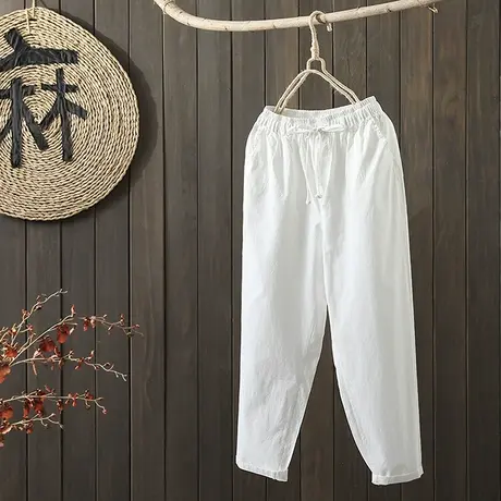 枫谜2021年夏季新款文艺简约水洗棉休闲九分裤女宽松显瘦哈伦裤子商品大图