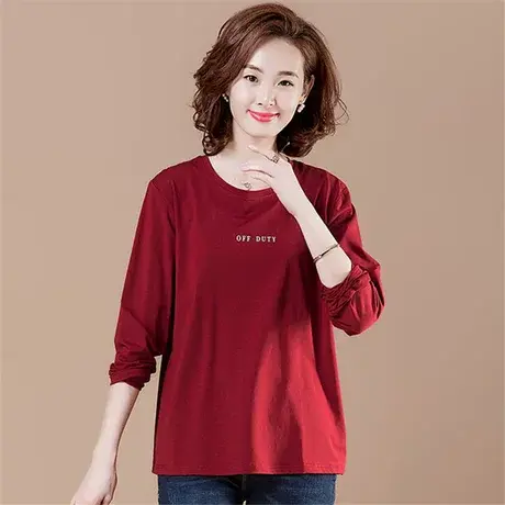 春秋季加肥加大码女装宽松全棉T恤女长袖字母显瘦圆领体恤打底衫商品大图