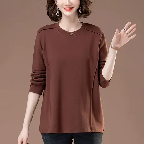 纯棉长袖T恤女春秋宽松加肥大码女装中年妈妈休闲遮肚显瘦打底衫图片
