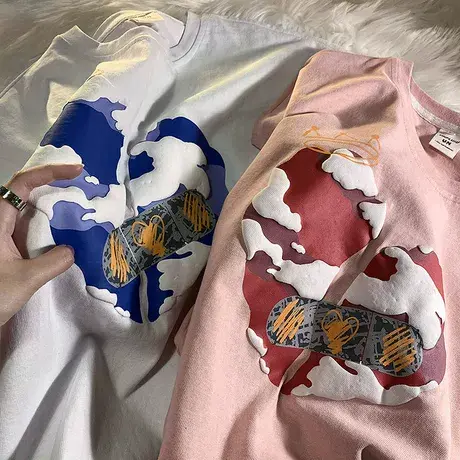 心碎印花设计感小众白色t恤女ins潮夏季短袖宽松百搭韩风chic上衣图片