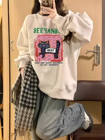 美式复古hiphop卫衣女2023春秋薄款宽松oversize慵懒风小个子外套商品大图