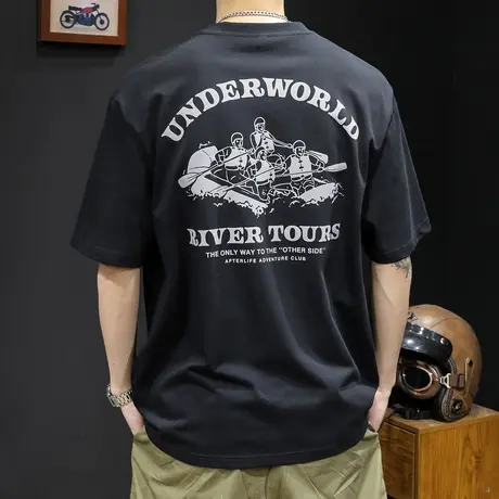 短袖t恤男士宽松大码潮牌夏季2024新款男款衣服纯棉男装重磅体恤商品大图