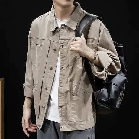 纯棉工装休闲外套男宽松2024春季新款潮牌胖子大码加肥加大夹克男图片