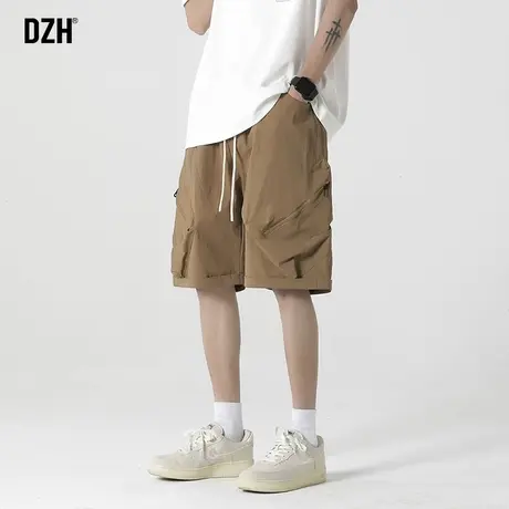 男生咖啡色冰丝短裤男款运动潮牌工装五分裤夏季薄款裤子2023新款商品大图