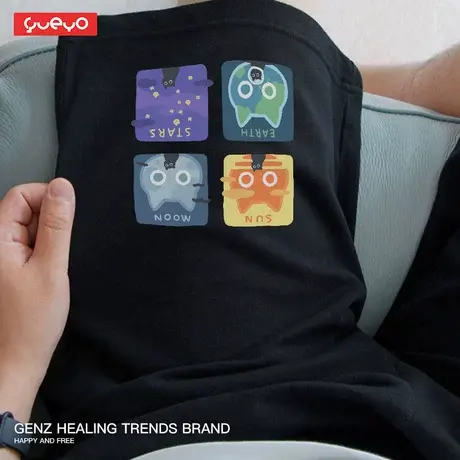 悦游 天文猫三连 短裤日月星地球男潮ins纯棉透气夏季宽松休闲裤商品大图