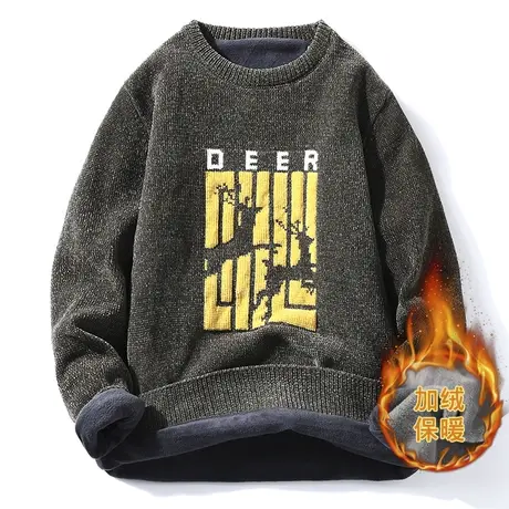 毛衣男装冬季2021新款针织羊毛衫加绒加厚青少年秋冬一体绒保暖衣图片