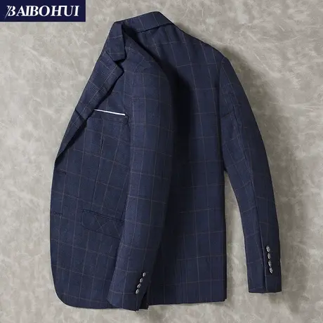 春秋季休闲西服男士韩版修身时尚潮流格子小西装男英伦风单件上衣商品大图