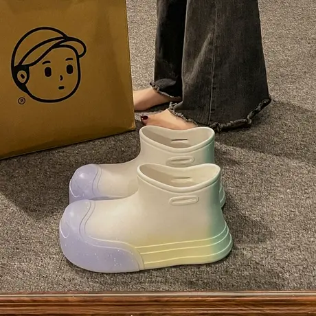 渐变色高级感马丁靴女2023年春秋新款防滑厚底防滑透气短靴子雨靴商品大图