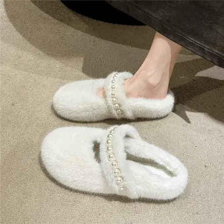 高级感玛丽珍包头毛毛拖鞋女外穿2023秋冬新款毛茸茸软底居家棉拖商品大图