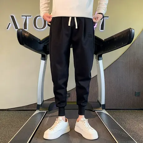 痞帅加绒男裤秋冬季2023新款束脚哈伦休闲裤时尚宽松加厚工装卫裤商品大图