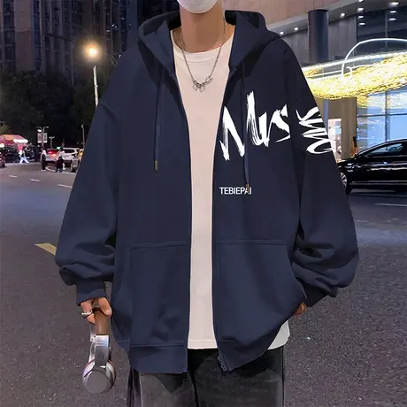 加厚加绒卫衣外套男春秋季新款美式潮牌宽松重磅oversize拉链开衫商品大图